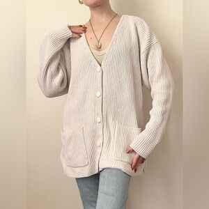 Vintage 90s Linen Cotton Blend Ribbed Cardigan Sweater